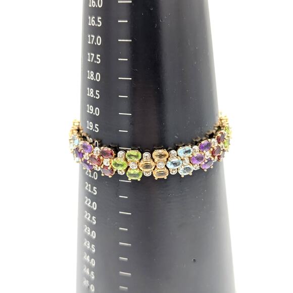 Vintage 925 Sterling Silver Gold Vermeil Multi Gemstone Tennis Bracelet - Picture 7 of 10